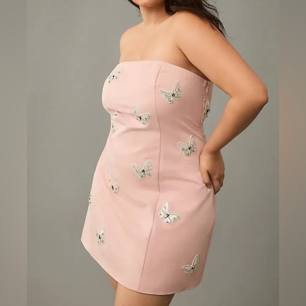 Mare Mare Plus Size Strapless Pastel Pink Butterfly Embellished Mini Dress